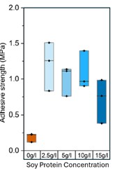 Adhesive strength vs soy protein concentration